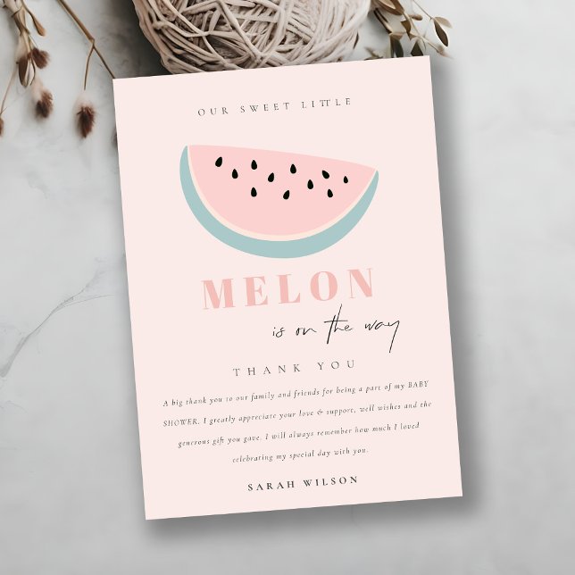 Carte De Remerciements Mignon Notre Petit Melon Rose Pastel Baby Shower (Créateur téléchargé)