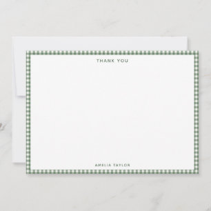 Carte De Remerciements Mignon Vert Sauge Rétro Gingham Carreaux Personnal