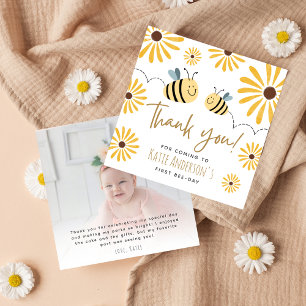 Carte De Remerciements Mignonne abeille jaune et tournesol photo du premi