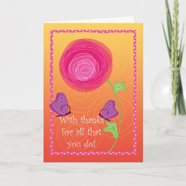 Carte De Remerciements Mignonne Admin Pro Fleurs Papillons Rose Orange (Devant)