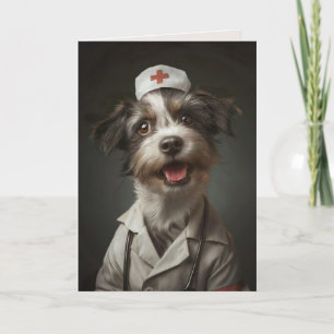Carte De Remerciements Mignonne chien drôle travailler comme infirmière c