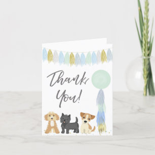 Carte De Remerciements Mignonne chiot chien bleu vert garçon anniversaire