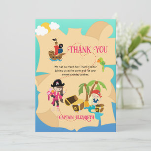 Carte De Remerciements Mignonne fille pirate sirène rose personnalisée