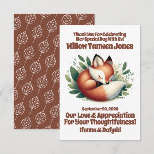 Carte De Remerciements Mignonne Fox dormir en Baby shower Feuille