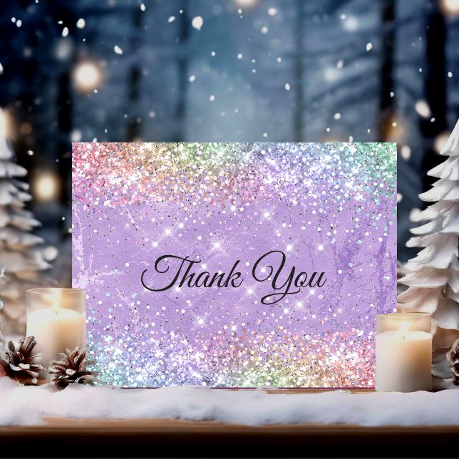 Carte De Remerciements Mignonne iridescen lilas violet fausse parties sci (Créateur téléchargé)
