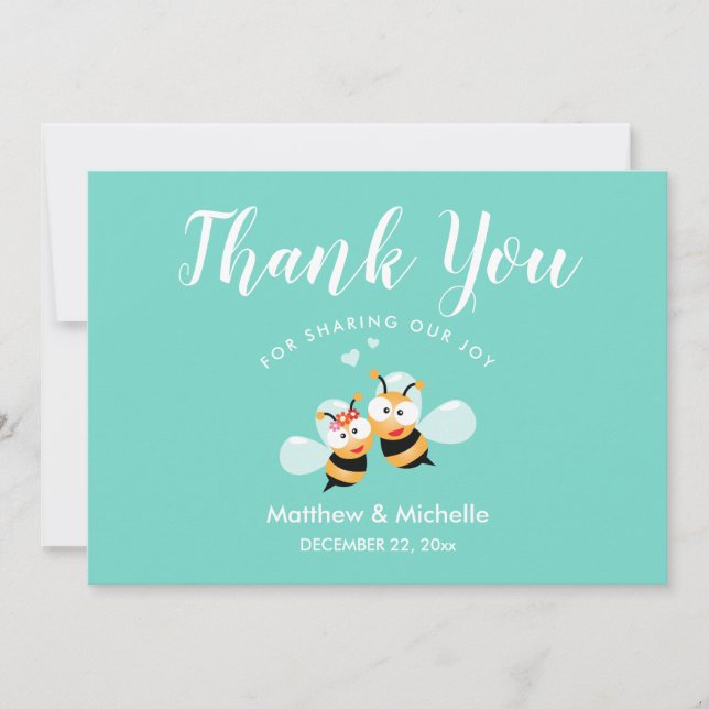 Carte De Remerciements Mignonne Monnaie À Être Miel Abee Couple Mariage W (Devant)