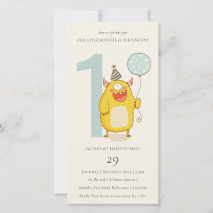 Carte De Remerciements Mignonne Petit Monstre Jaune N'Importe Quel Âge An