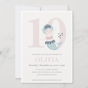 Carte De Remerciements Mignonne petite sirène bleue rose 10e anniversaire
