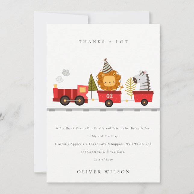 Carte De Remerciements Mignonne Red Woodland Animal Train N'Importe Quel  (Devant)