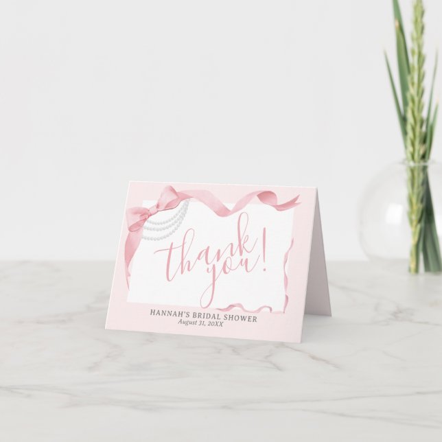 Carte De Remerciements Mignonne rose et perles : une fête de mariage mode (Devant)