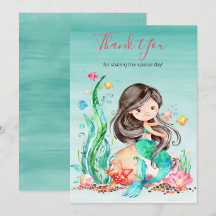 Carte De Remerciements Mignonne sirène d'aquarelle sous le Baby shower ma