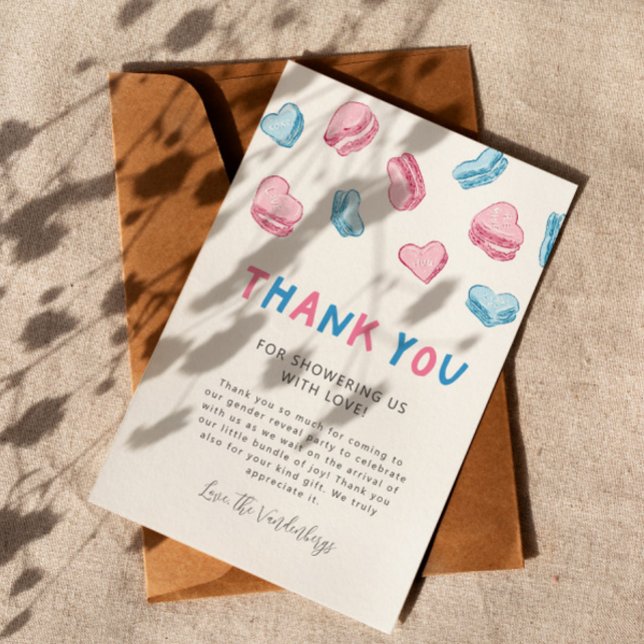Carte De Remerciements Mignonne Valentine Coeurs Révélation de genre (Créateur téléchargé)