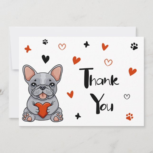 Carte De Remerciements Mignonne Whimsical Français Bulldog Mariage (Devant)