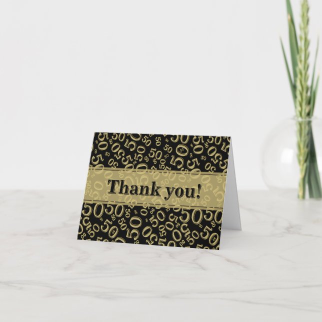 Carte De Remerciements Milestone 50 Random Number Pattern Black/Gold (Devant)