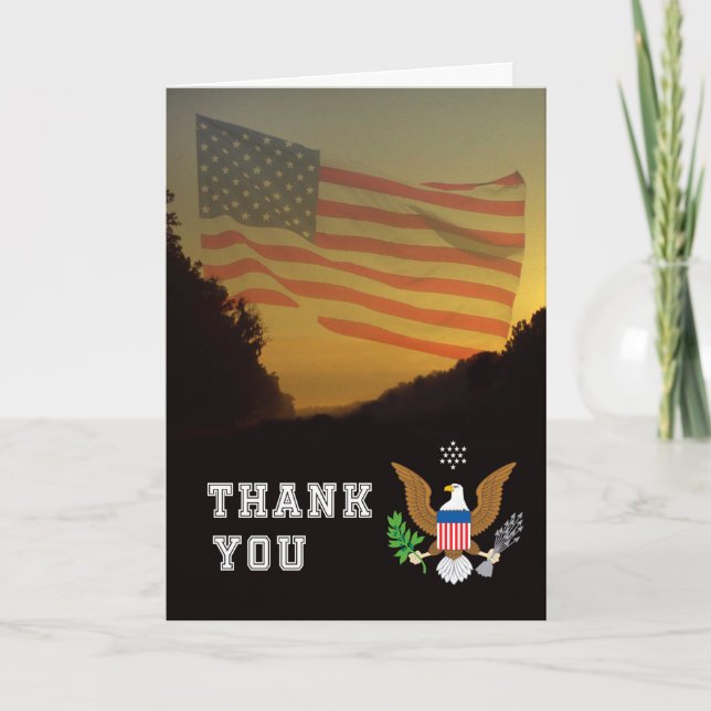Carte De Remerciements Militaire américain Drapeau patriotique USAphoque (Devant)