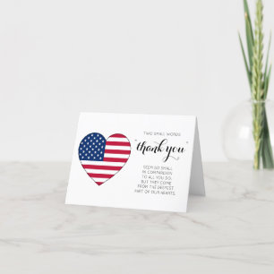 Carte De Remerciements Militaire Soldat Patriotique États-Unis Coeur drap