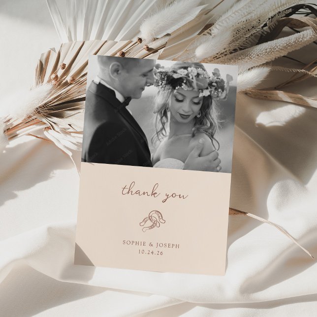 Carte De Remerciements Mini-fer à cheval | Photo de Mariage Brown neutre (Créateur téléchargé)