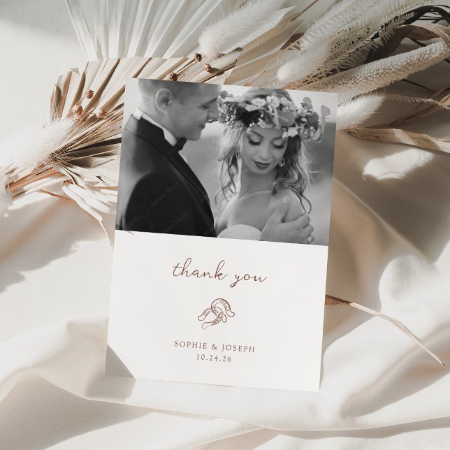 Carte De Remerciements Mini-fer à cheval | Photo Mariage Brown et blanc (Créateur téléchargé)