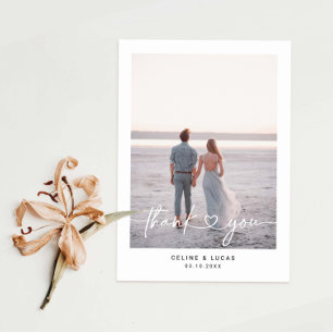 Carte De Remerciements Minialiste Love Heart Script Mariage Photo