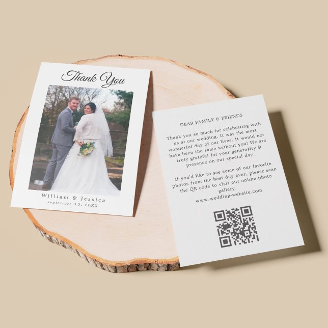 Carte De Remerciements Miniature Simple Mariage Script Photo Et Code QR (Créateur téléchargé)
