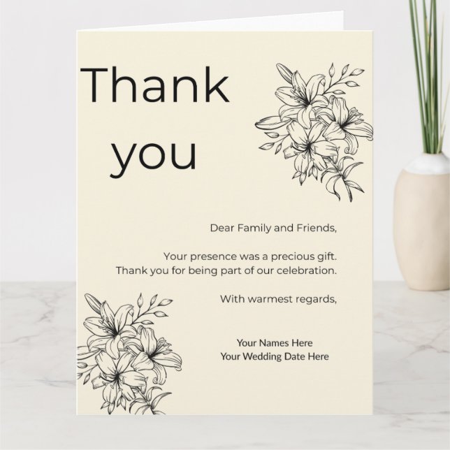 Carte De Remerciements Minimal Beige Wedding Thank You Card (Devant)