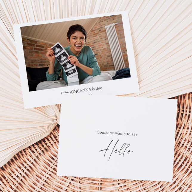 Carte De Remerciements Minimal Calligraphy Hello Baby Announcement Card (Créateur téléchargé)