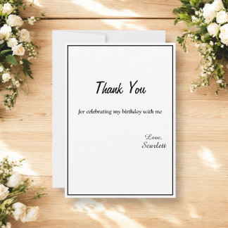 Carte De Remerciements Minimal Chic noir et blanc Élégant 1er anniversair
