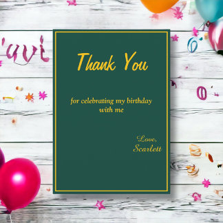 Carte De Remerciements Minimal Chic Vert Et Or Delice 1er anniversaire