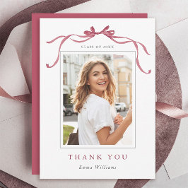 Carte De Remerciements Minimal Deep Blush Bow Graduation Photo