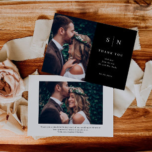 Carte De Remerciements Minimal et chic   Black Two Photo Mariage