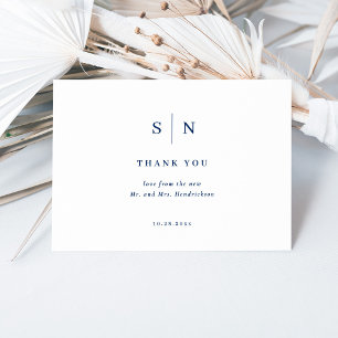 Carte De Remerciements Minimal et chic Mariage blanc et bleu marine