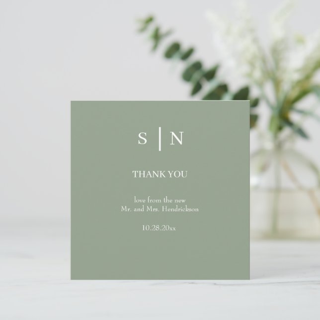 Carte De Remerciements Minimal et chic | Sage Green et Mariage blanc (Debout devant)