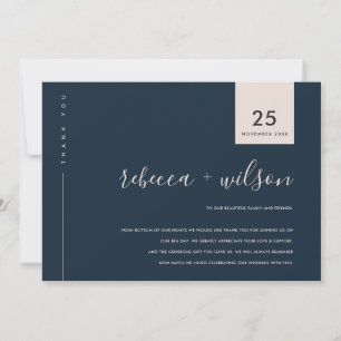 CARTE DE REMERCIEMENTS MINIMAL SCANDI MARINE ROSE BLEU TYPOGRAPHIE MARIAG