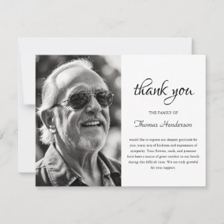 Carte De Remerciements Minimalist Black and White Photo Funeral