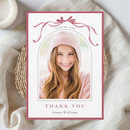 Carte De Remerciements Minimalist Deep Blush Bow Graduation Photo