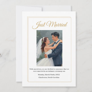 Carte De Remerciements Minimalist Gold Border Wedding Announcement Card