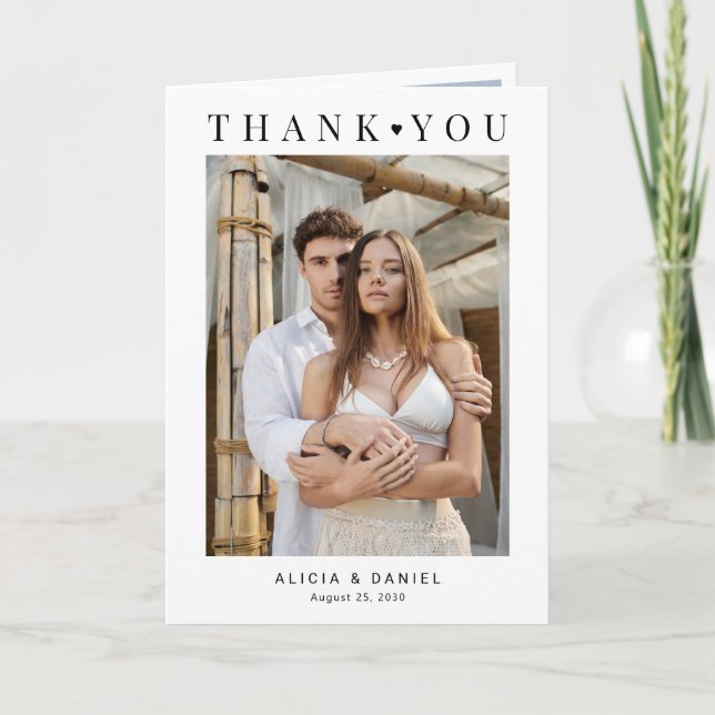 Carte De Remerciements Minimalist modern 5 photo wedding  (Devant)