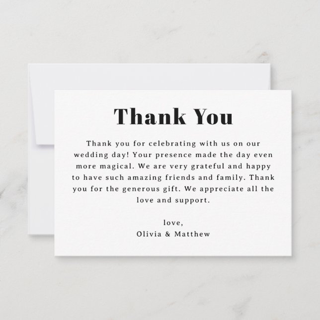 Carte De Remerciements Minimalist Wedding | Modern Neutral Typography (Devant)