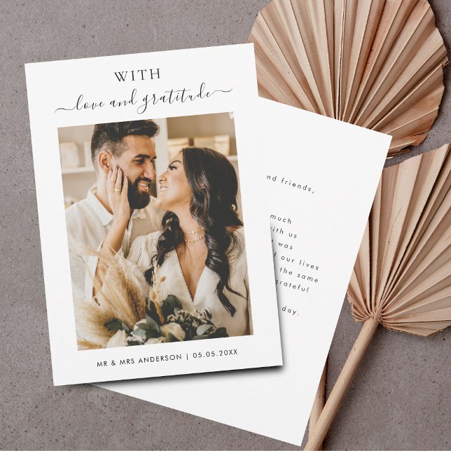 Carte De Remerciements Minimaliste 1 photo avec Amour et Mariage de Grati (Créateur téléchargé)