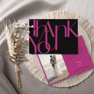 Carte De Remerciements Minimaliste Bold Photo Magenta Noir