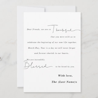 Carte de remerciements minimaliste de Mariage noir