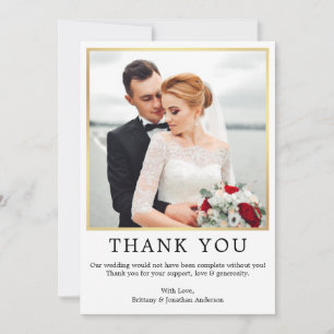 Carte De Remerciements Minimaliste moderne Simple Mariage Photo Gold
