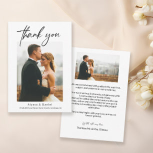 Carte De Remerciements Minimaliste Simple Modern Script photos mariage