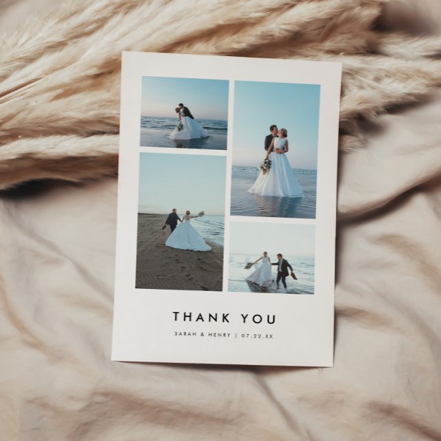 Carte De Remerciements Minimalistic Modern 4-Photo Personalized Wedding (Créateur téléchargé)