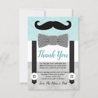 Carte De Remerciements Mint gris petit homme moustache garçon baby shower