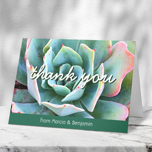 Carte De Remerciements Mint vert cactus photo script monogramme nom bold (Créateur téléchargé)