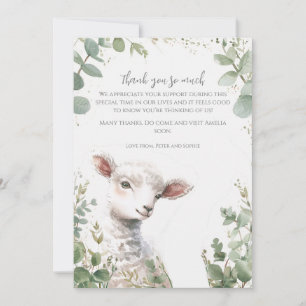 Carte De Remerciements Minuscule agneau de bébé et baptême d'Eucalyptus