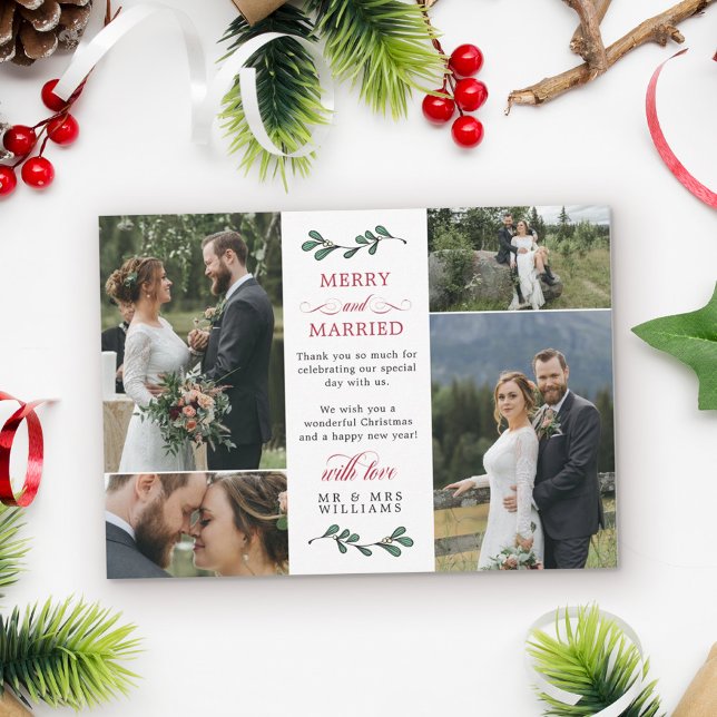 Carte De Remerciements Mistletoe verte rouge Joyeux Noël marié (Créateur téléchargé)