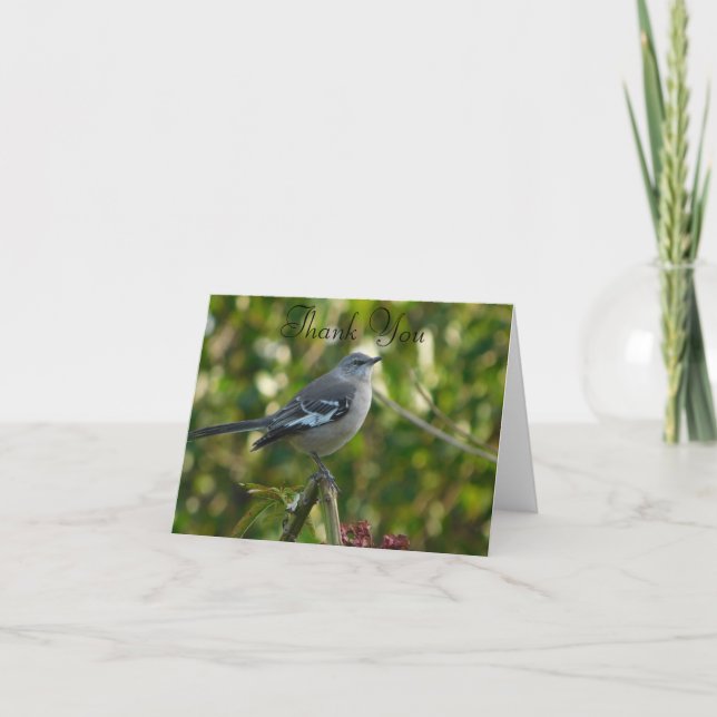 Carte De Remerciements Mockingbird nordique avec Fleurs Port de sécurité  (Devant)