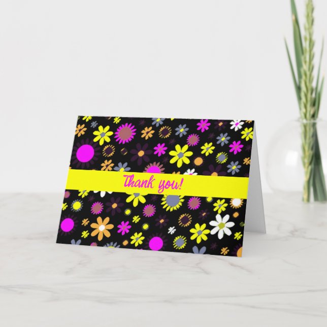 Carte De Remerciements Mod Black Floral (Devant)